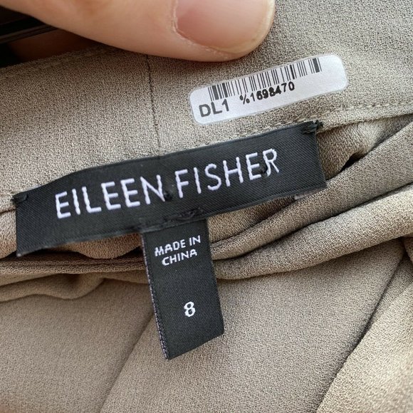 Women’s Eileen Fisher Silk Georgette Crepe Cropped Pants Taupe Size 8 - Picture 5 of 7